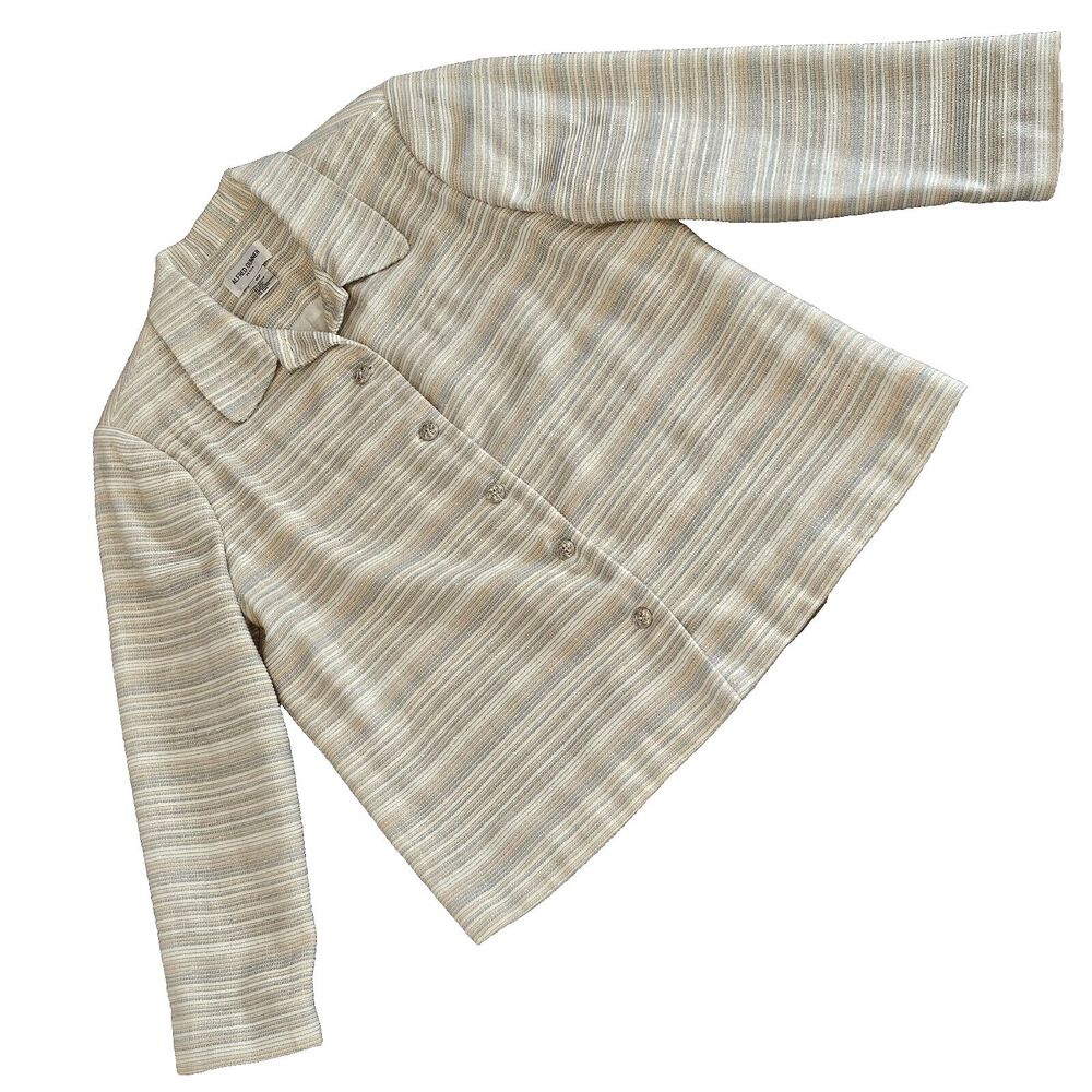 ALFRED DUNNER Women's Blazer Jacket 16P Pastel Striped Neutral Coastal Cottage